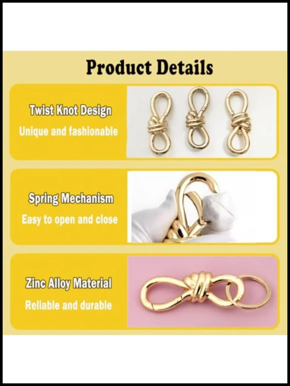 Gold Twist Knot Bag Charms Keychain 2Pcs D-Ring Purse Charm Heavy Duty Spring